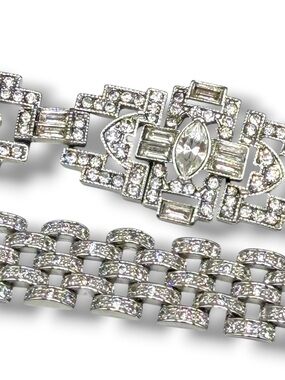 Set of 2 Kenneth Jay Lane Crystal Art Deco Bracelet & Round pave zirconia chain